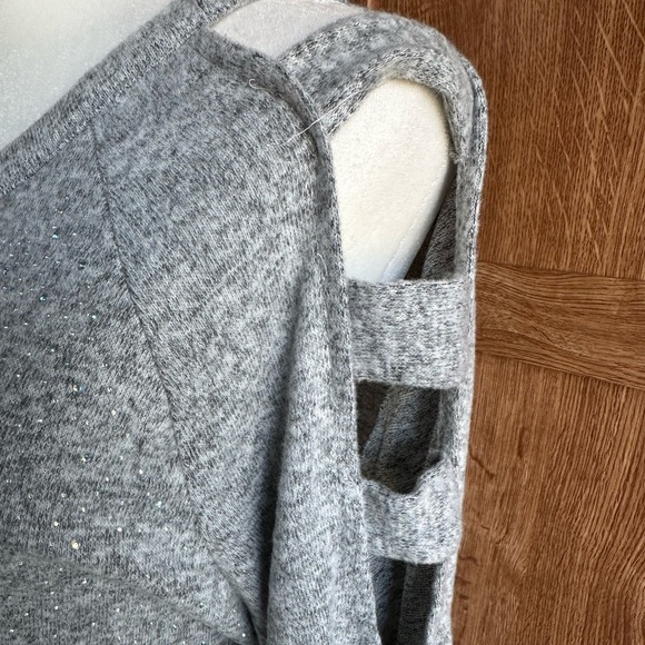 Iridescent Rhinestone Gem Studded Open Shoulder Sweater - Picture 3 of 3